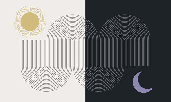 Abstract background with lines. Day and night concept. Modern backdrop in medieval century style.