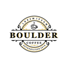 Boulder Coffee Vintage Coffee shop Concept Logo Tamplate. Coffee Label Branding