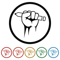Fist with a pen ring icon color set