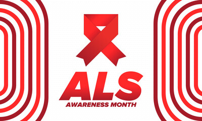ALS Awareness Month. Amyotrophic lateral sclerosis. Annual campaign is held in May in United States. Control and protection. Prevention campaign. Medical health care concept. Vector illustration