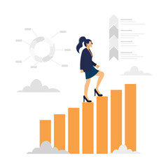 Vector illustration, people run to their goal on the column of columns, climbing up the stairs, move up motivation, the path to the target's achievement