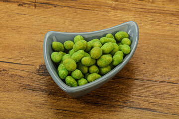 Spicy wasabi peanuts in the bowl