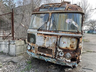 burnt abandoned bus