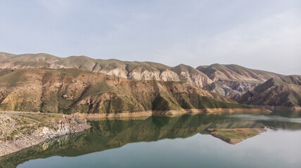 Fototapeta na wymiar drone view lake with mountain