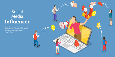 3D Isometric Flat Vector Conceptual Illustration of Social Media Influencer