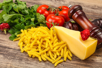 Raw Italian pasta Fusilli for cooking