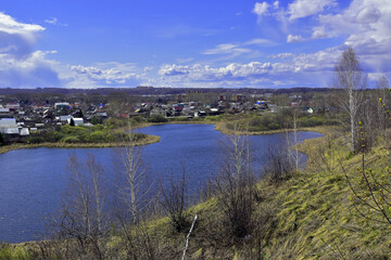 Fototapeta premium Spring view from Ice Mountain to the Sylva River and the city of Kungur