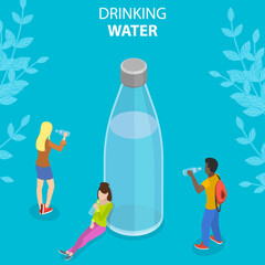 3D Isometric Flat Vector Conceptual Illustration of Drinking Water