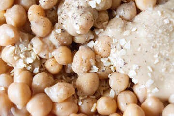 Closeup chickpeas with tahini
