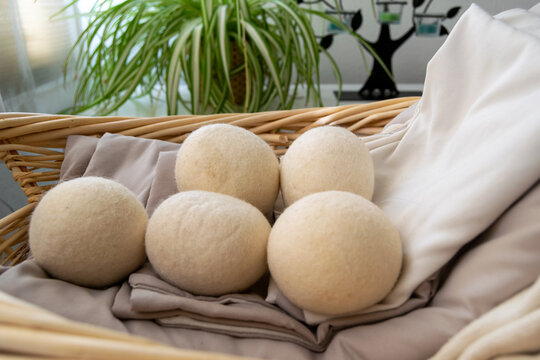 Eco Tumble Dryer Wool Balls. Sustainable Lifestyle Concept