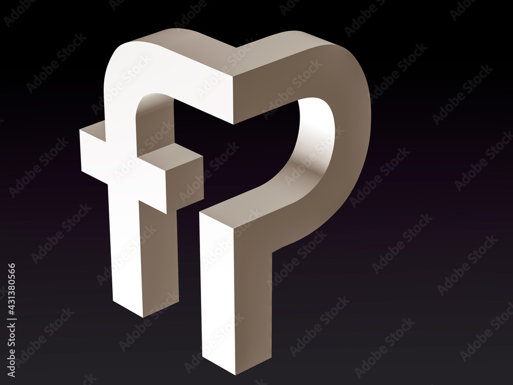 Poster font composition stylization of the font of the letters f and p. 3d rendering.