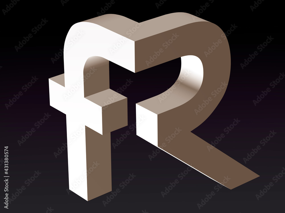Poster font composition stylization of the font of the letters f and r. 3d rendering.