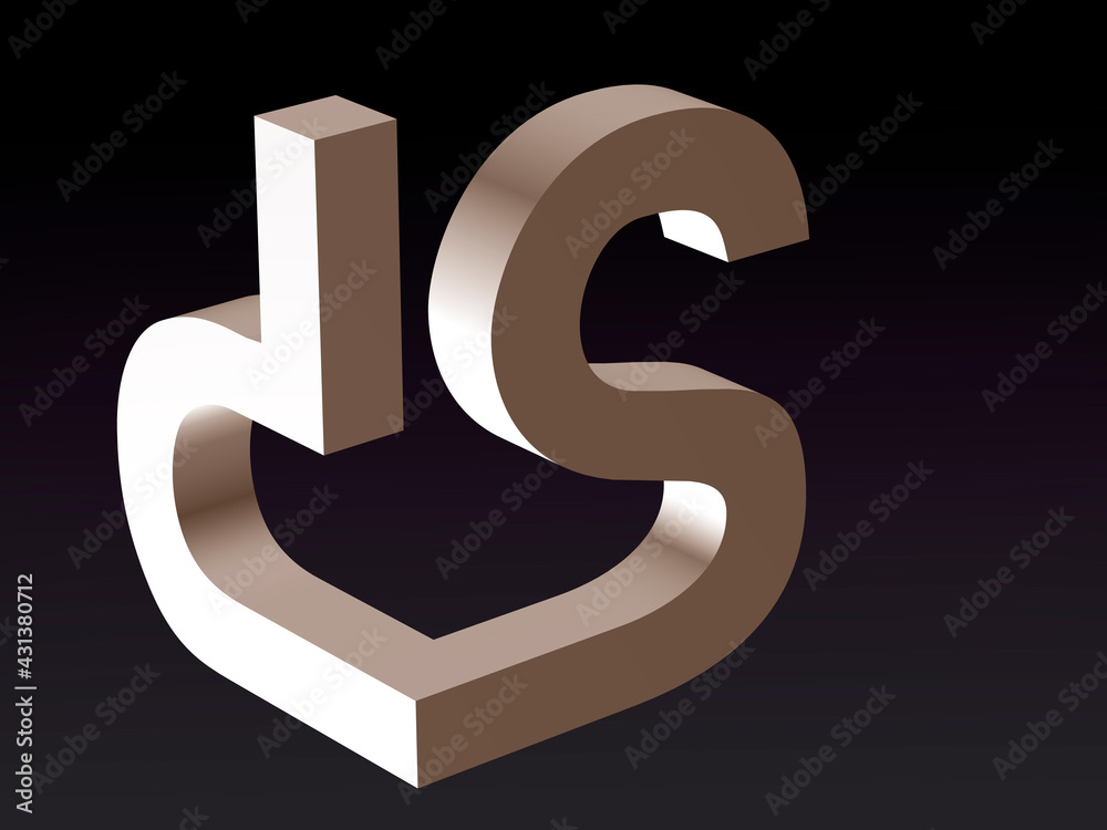 Poster font composition stylization of the font of the letters d and s. 3d rendering.