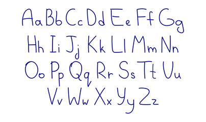 Vector hand drawn alphabet. Colorful English ABCs. Simple typographic design of Latin capital letters with stripes. Childish drawing. Template for banner, poster, greeting card, print