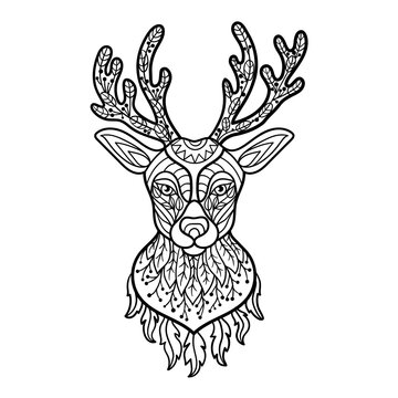 Abstract deer head in ethnic style, coloring page