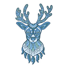 Abstract blue deer head in ethnic style