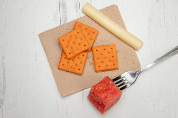 Cheese and Peanut Butter Crackers on Paper Towel Napkin Snack for a Road Trip or the Schoolyard