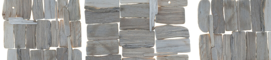 Driftwood banner. gray sea snags  composition 
 isolated on white background .Decor in a nautical style. sea driftwood banner.Marine nature background. 