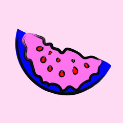 Watermelon fruits in blue and pink colors. Summer postcard. For printing on cups, clothes, decorative pillows, tea towels, napkins, notebooks. Vector graphics.