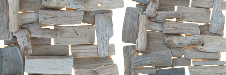 Driftwood banner. gray sea snags  composition set isolated on white background.Decor in a nautical style. sea driftwood banner.Marine nature background. Marine gray driftwood 