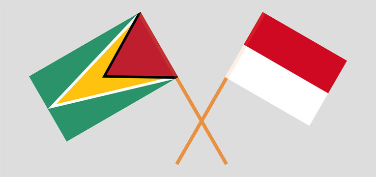 Crossed flags of Guyana and Monaco. Official colors. Correct proportion
