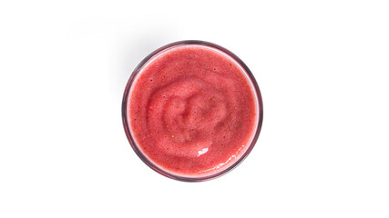 Strawberry smoothie isolated on a white background. Glass whith pink smoothie.