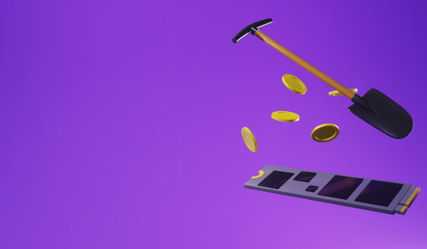 SSD and coin 3d Render Object minimal Abstack background