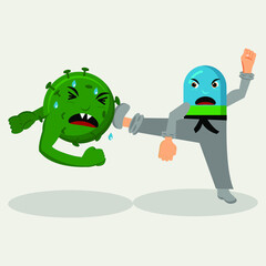 virus versus capsule medicine cartoon of vector illustration 