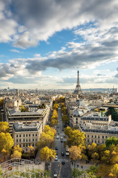 Paris skyline in autumn with view of Eiffel Tower