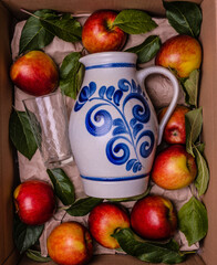 bembel with a glass and apples gift box concept