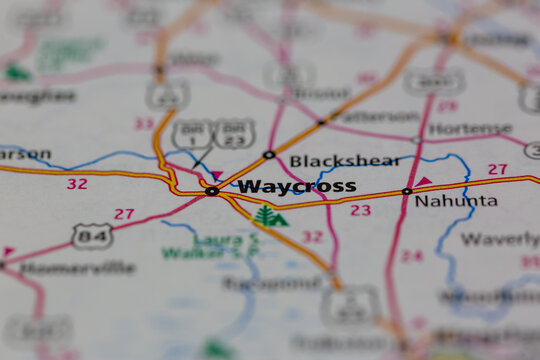 04-30-2021 Portsmouth, Hampshire, UK, Waycross Georgia USA Shown on a Geography map or road map