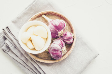 Rustic style garlic on vintage wooden background