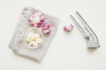 Rustic style garlic on vintage wooden background