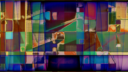Rendu d'un travail numérique, composition géométrique, abstraite, rythmée par les couleurs.