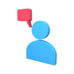3d human avatar icon with speech bubble icon. 3d rendering of human avatar speech bubble.