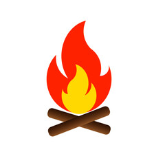 Simple adventure bonfire camp line icon flat design vector image illustration icon.