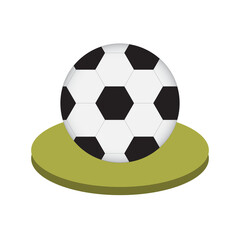 Soccer ball or football on the lawn with green grass. Logo sports schools and competitions. Vector illustration.