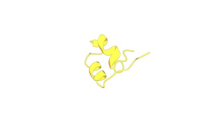 360º realistic 3D rendering of an animated biological molecule over a white background with alpha mask.  Potassium channel modulation by a toxin domain in matrix metalloprotease 23.