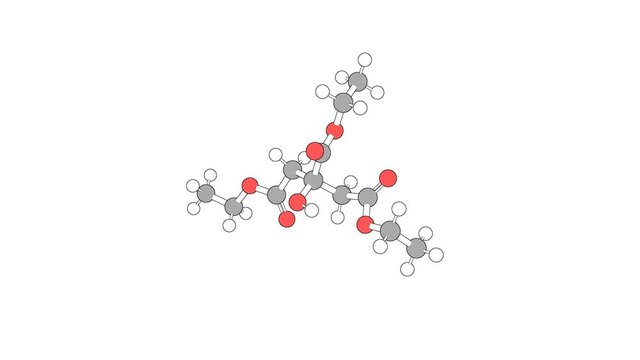 360&ordm; realistic 3D view of Triethyl Citrate as a seamless loop over a white opaque background with alpha mask. Also called ethyl citrate and citroflex 2.