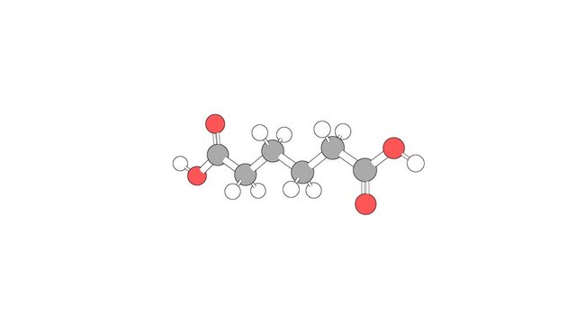 360&ordm; realistic 3D view of Adipic Acid as a seamless loop over a white opaque background with alpha mask. Also called hexanedioic acid and adipinic acid.