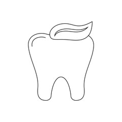 Tooth with toothpaste dental icon isolated on white background. Clean tooth and paste on crown. Vector flat design outline dentistry hygiene clip art illustration. Editable stroke.
