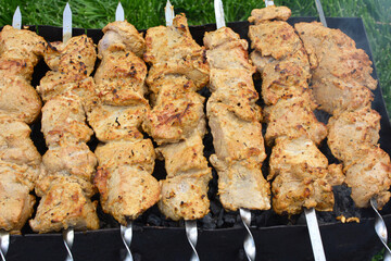 Cooking meat skewers