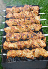 Cooking meat skewers