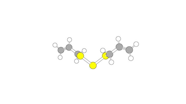 360&ordm; realistic 3D view of Diallyl Trisulfide as a seamless loop over a white opaque background with alpha mask. Also called allyl trisulfide and allitridin.