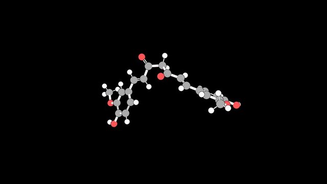 360&ordm; realistic 3D view of Curcumin as a seamless loop over a black opaque background with alpha mask. Also called diferuloylmethane and natural yellow 3.