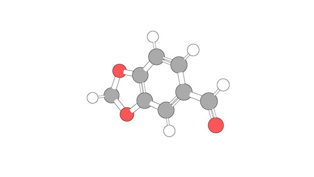 360&ordm; realistic 3D view of Piperonal as a seamless loop over a white opaque background with alpha mask. Also called piperonyl aldehyde and heliotropine.
