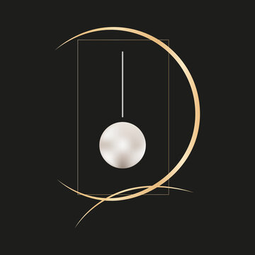 Graceful abstract image of pearls and golden lines on a black background