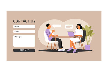 Job interview concept. Contact us form. Interview with human resources. Vector illustration. Flat.
