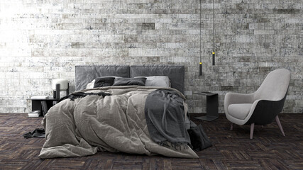 Obraz na płótnie Canvas Modern bright bed room interiors 3D rendering illustration computer generated image