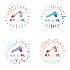 Ko Lipe low poly sunburst set. Logo of island in geometric polygonal style. Vector illustration.